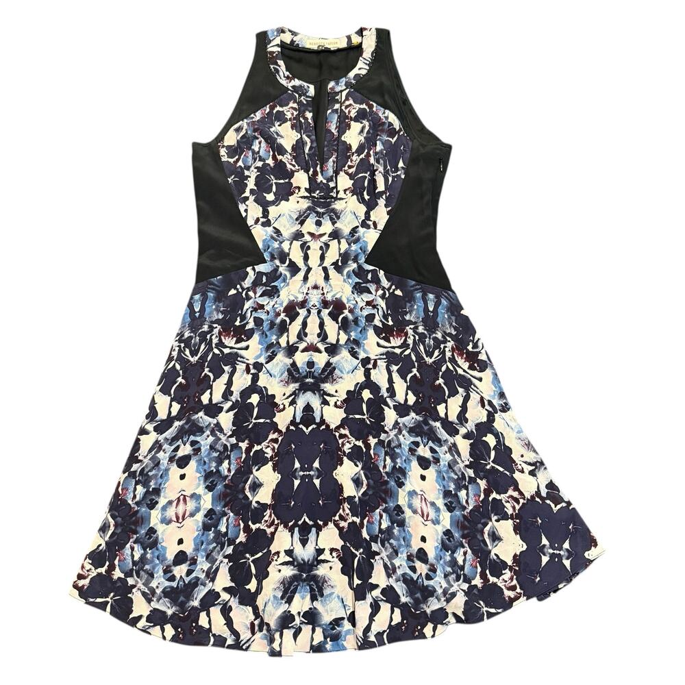 Rebecca Taylor Black Watercolor Print Silk Sleeveless Dress 4